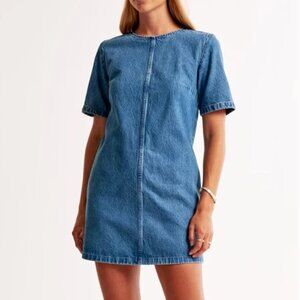 Abercrombie & Fitch Denim Shift Mini Dress Size Medium Petite Short Sleeve
